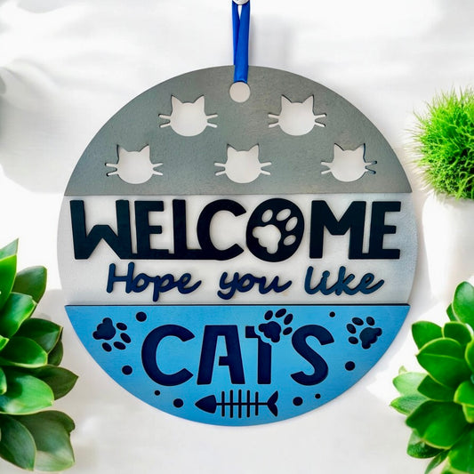 Welcome Cats – handmade sign by Freedom of Expression Gifts.