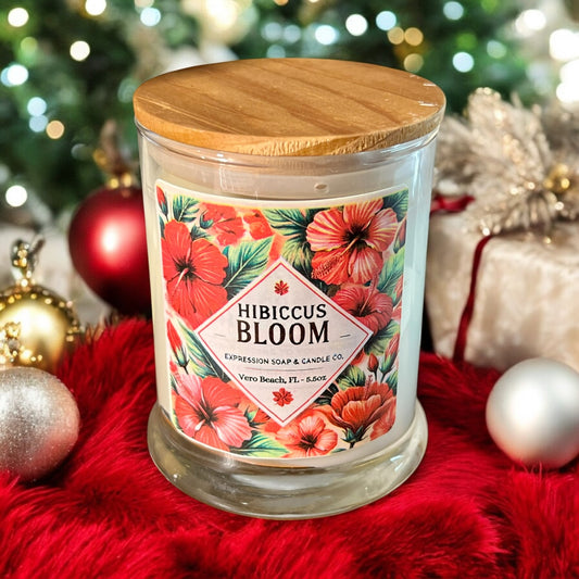 Hibiccus Bloom Candle – handmade candle by Freedom of Expression Gifts.