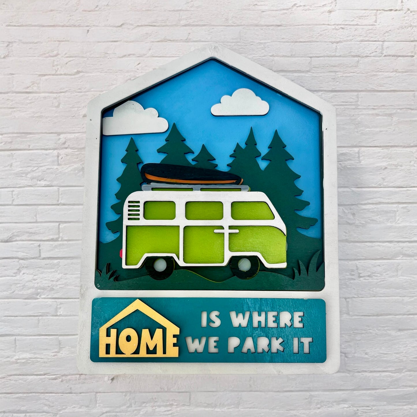 Bus Camping – handmade sign by Freedom of Expression Gifts.